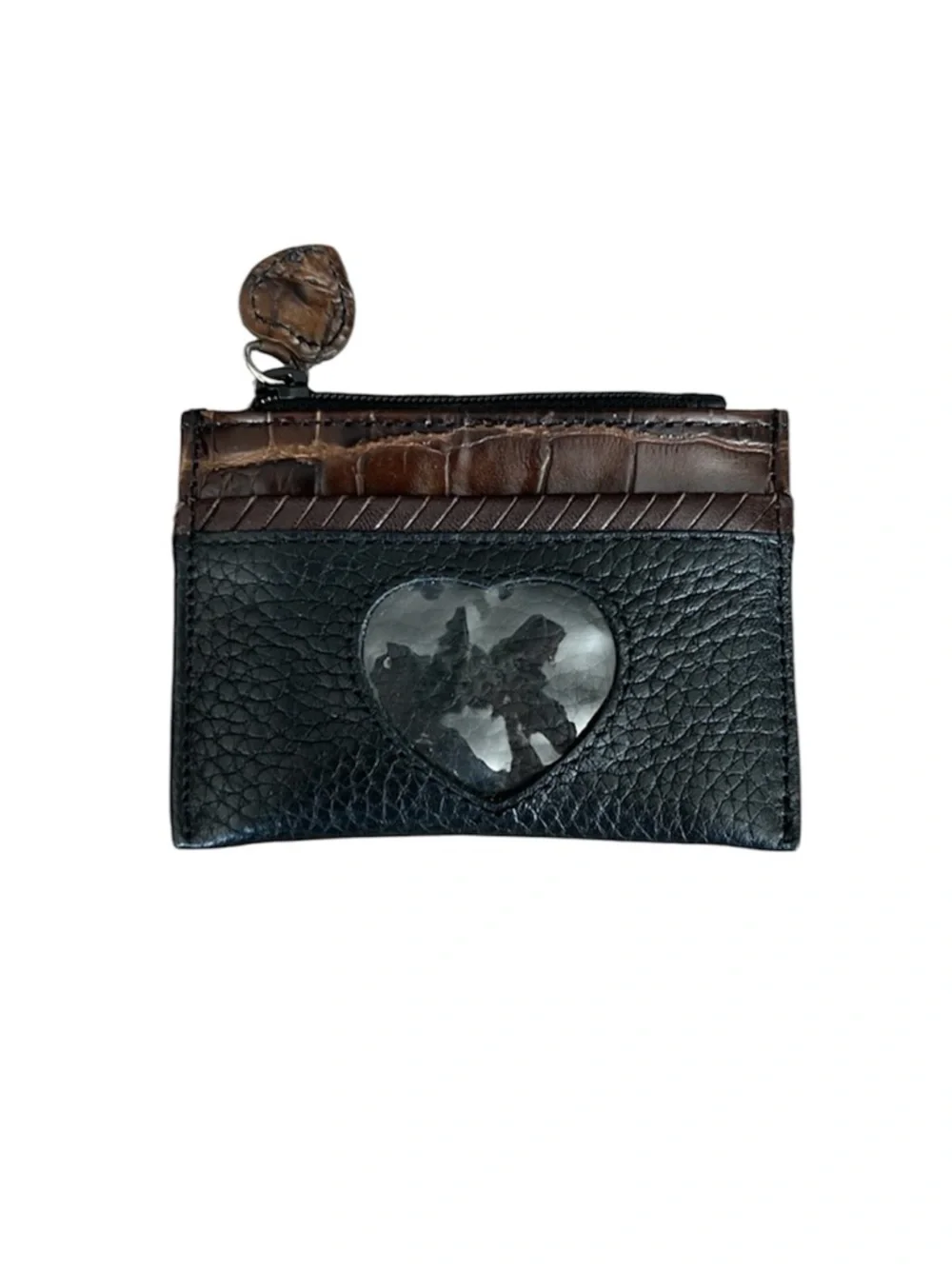 Vintage Brighton Black and Brown Heart Window Coin Pouch Card Holder